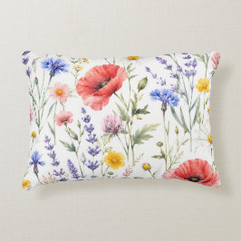 Akvarell Vildblomma Äng Blommig Prydnadskudde