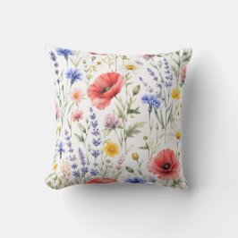 Akvarell Vildblomma Äng Blommönster Kudde