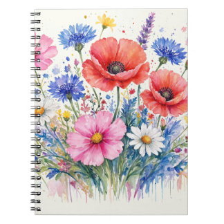 Akvarell Vildblomma Äng Bouquet Blommig Konst Anteckningsbok
