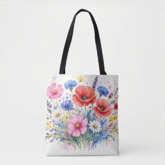 Akvarell Vildblomma Äng Bouquet Blommig Konst Tygkasse