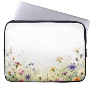 Akvarell Vildblomma Äng Pastell Blommig Kant Laptop Fodral