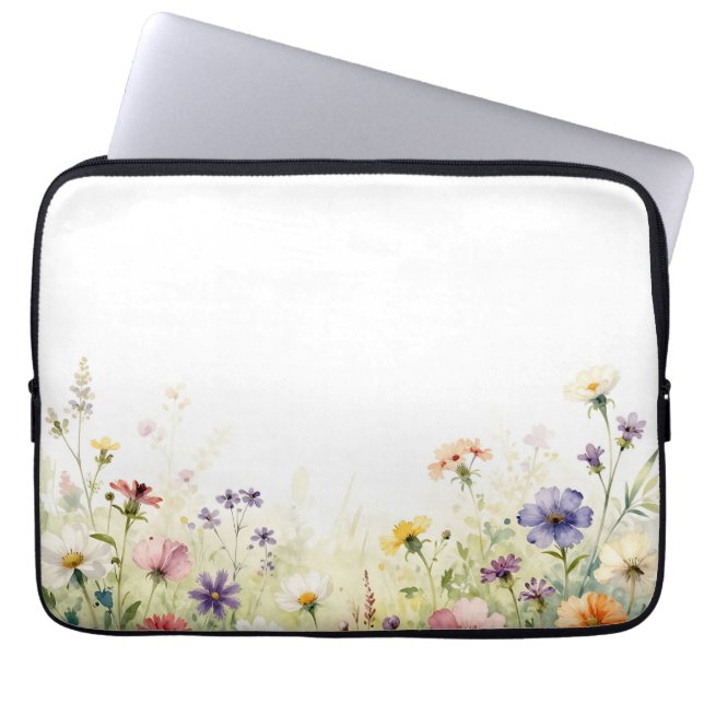 Akvarell Vildblomma Äng Pastell Blommig Kant Laptop Fodral (Framsidan)