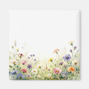 Akvarell Vildblomma Äng Pastell Blommig Kant Magnet