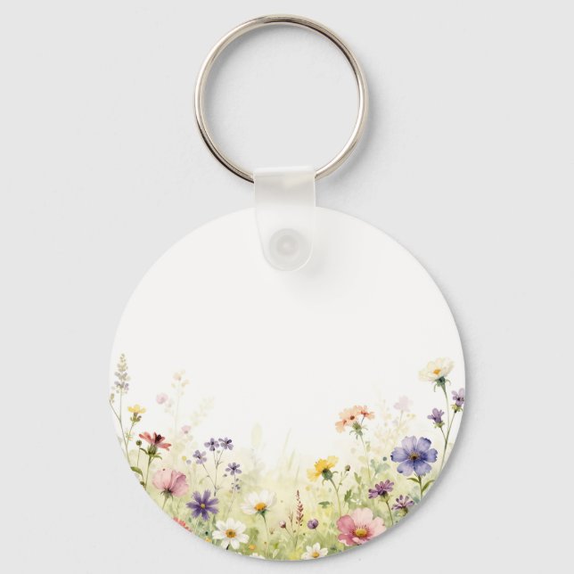 Akvarell Vildblomma Äng Pastell Blommig Kant Nyckelring (Framsida)