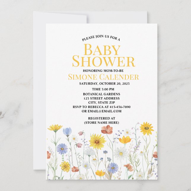akvarell vildblomma baby shower inbjudan (Framsida)
