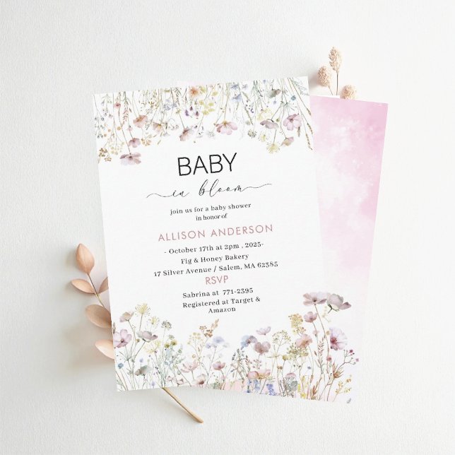 Akvarell Vildblomma Bebis i Knopp Baby shower Inbjudningar (Skapare uppladdad)