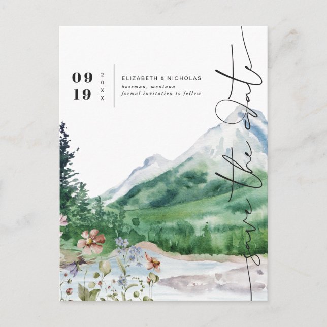 Akvarell Vildblomma Berg | Spara datum Meddelande Vykort (Framsida)