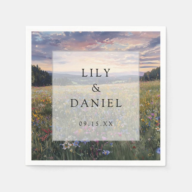 Akvarell Vildblomma Blommig Äng Bröllop Pappersservett (Framsidan)
