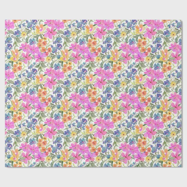 Akvarell Vildblomma Blommig - Pastell Rosa Lila  Presentpapper (Platt)