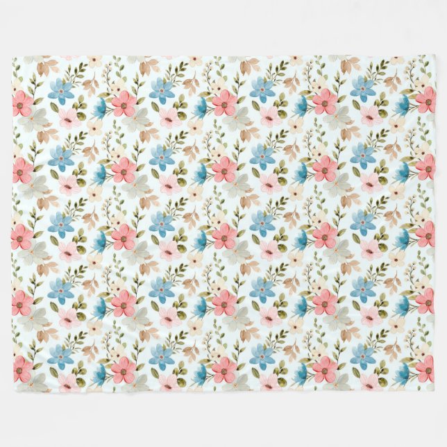 Akvarell Vildblomma Blommönster Fleecefilt (Framsidan (Horisontell))