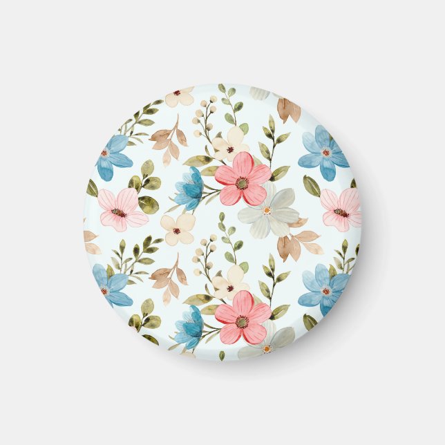 Akvarell Vildblomma Blommönster Magnet (Framsidan)