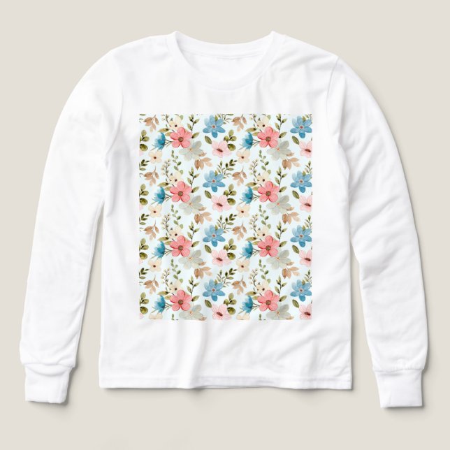 Akvarell Vildblomma Blommönster T Shirt (Design framsida)
