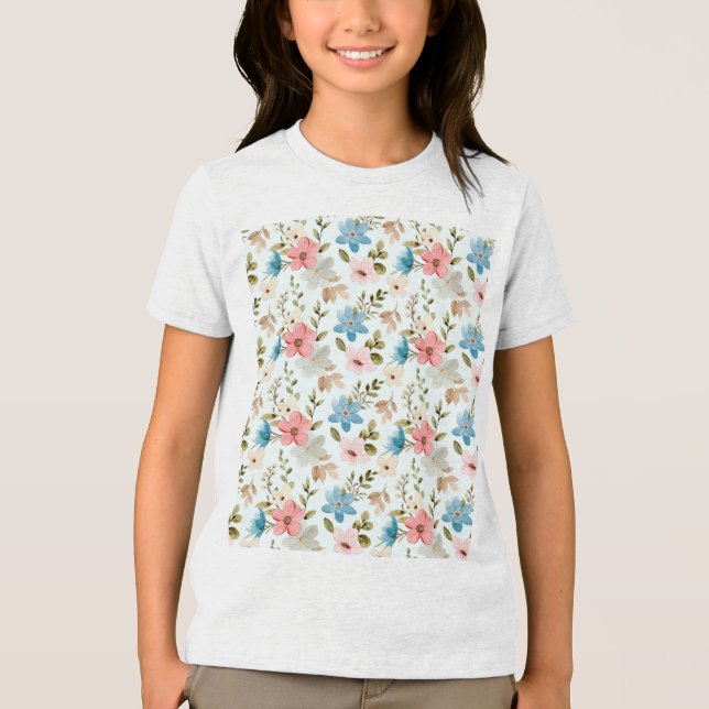 Akvarell Vildblomma Blommönster T Shirt (Framsida)