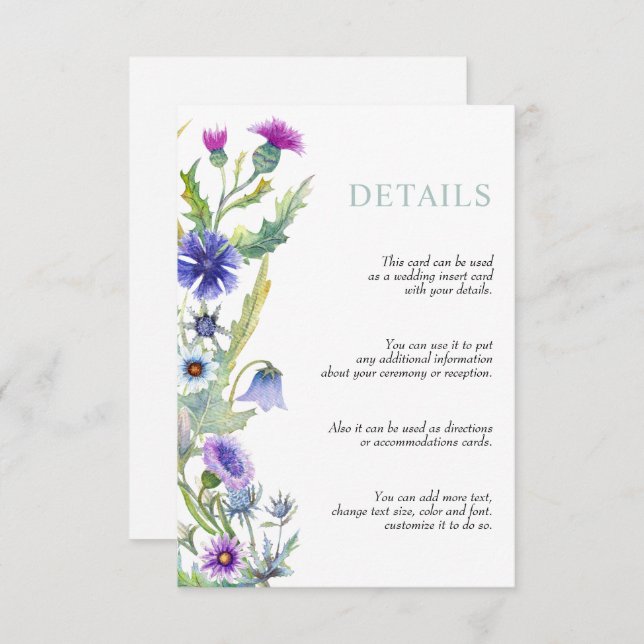 Akvarell vildblomma blomsterkrans bröllop tilläggskort (Fram/baksida)