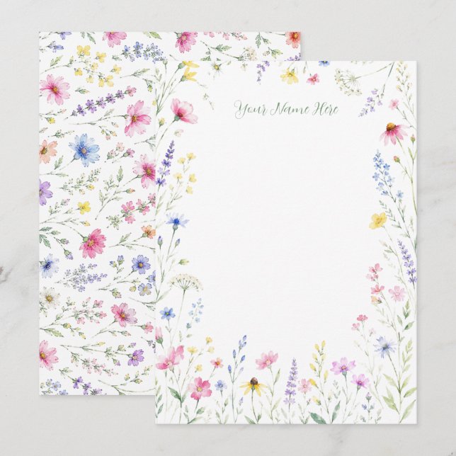 Akvarell Vildblomma Brevkort Pappersvaror Anteckningskort (Fram/baksida)