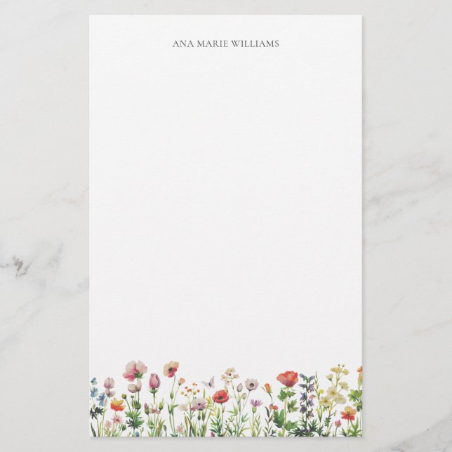Akvarell Vildblomma Elegant Brevpapper (Framsida)