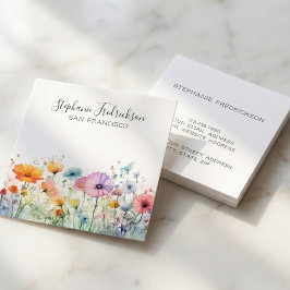 Akvarell Vildblomma Elegant Kalligrafi Fyrkantigt Visitkort