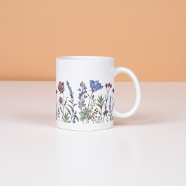 Akvarell Vildblomma Kant Blommig Mugg