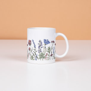 Akvarell Vildblomma Kant Blommig Mugg