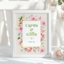Akvarell vildblomma Kort och presenter baby shower Poster