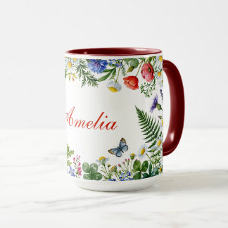 Akvarell Vildblomma med Anpassat Namn Mugg