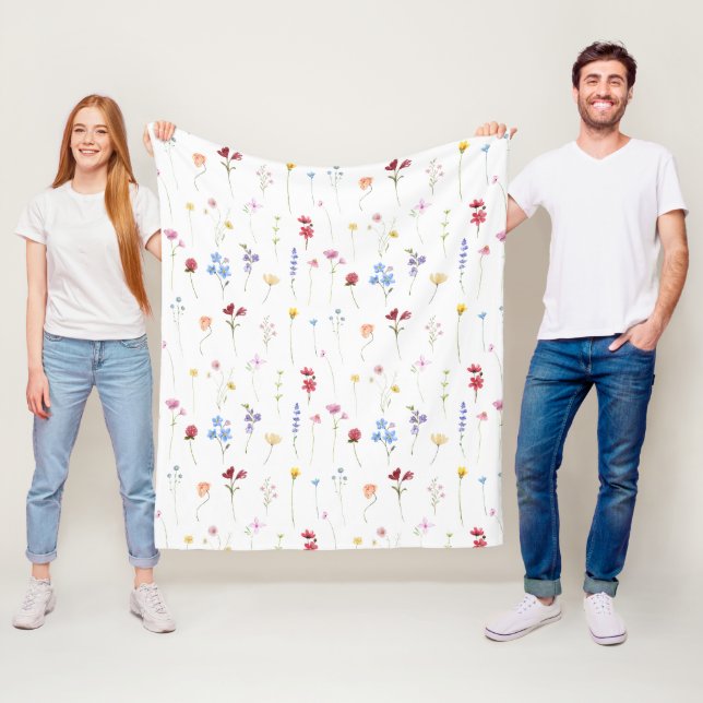 Akvarell Vildblomma Minimalistisk Boho Stuga Fleecefilt (På plats)