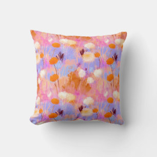 Akvarell Vildblomma Rosa Lavendel Orange Kudde
