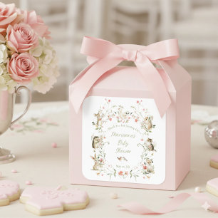 Akvarell Vildblomma Skogs Djur Baby Shower Fyrkantigt Klistermärke