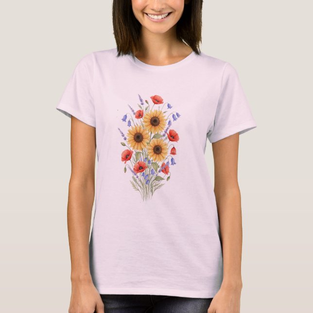 Akvarell Vildblomma Trädgård T-Shirt (Framsida)