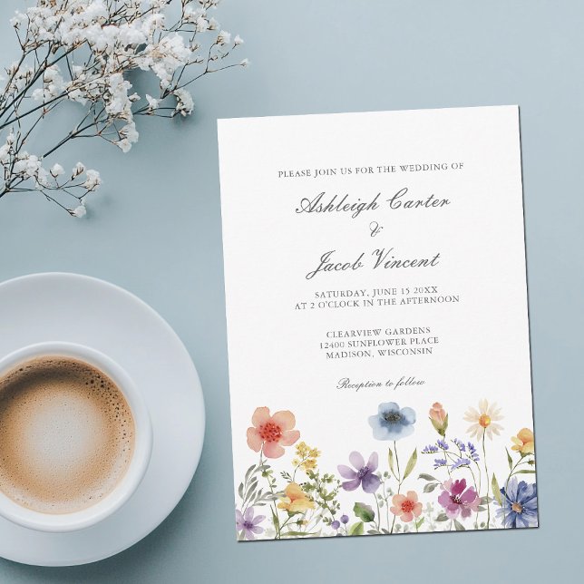 Akvarell Vildblomma Vacker Vårträdgård Bröllop Inbjudningar (Skapare uppladdad)