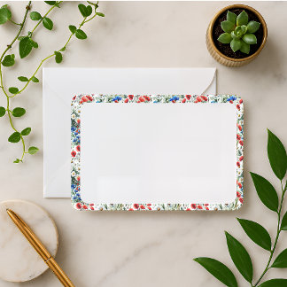 Akvarell Vildblomma Vallmo Tusensköna Platt Notkor Anteckningskort