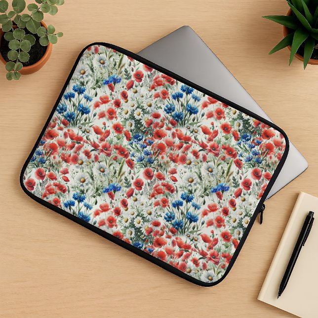 Akvarell Vildblomma Vallmo Tusenskönas Bärbar Dato Laptop Fodral (Laptop pouch)