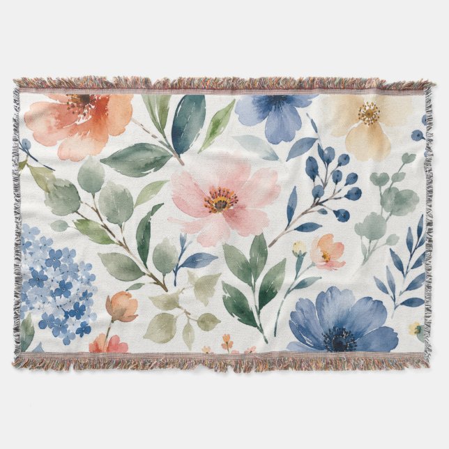 Akvarell Vildblommamönster Modern Botanik Filt (Framsidan)