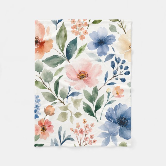 Akvarell Vildblommamönster Modern Botanik Fleecefilt (Framsidan)