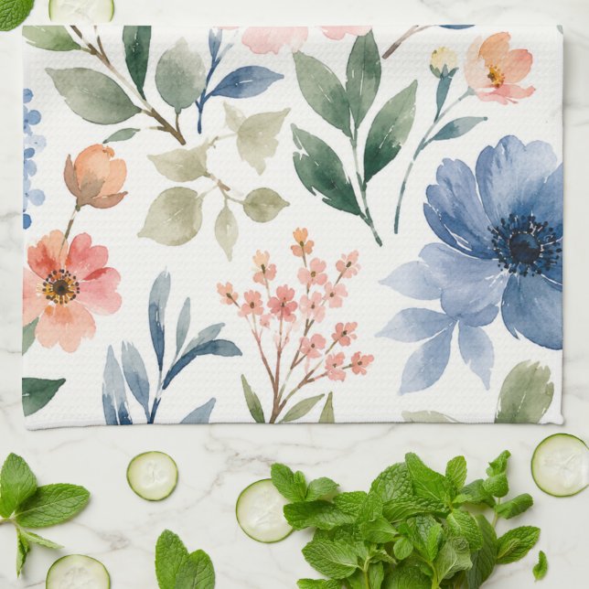 Akvarell Vildblommamönster Modern Botanik Kökshandduk (Vikta)