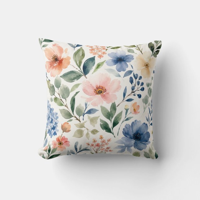 Akvarell Vildblommamönster Modern Botanik Kudde (Framsida)