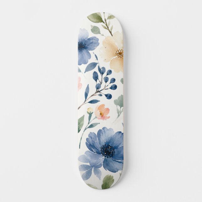 Akvarell Vildblommamönster Modern Botanik Mini Skateboard Bräda 18,5 Cm (Framsida)