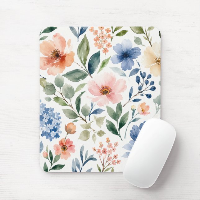 Akvarell Vildblommamönster Modern Botanik Musmatta (Med mus)