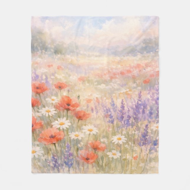 Akvarell Vildblommeängs Scen Fleecefilt (Framsidan)