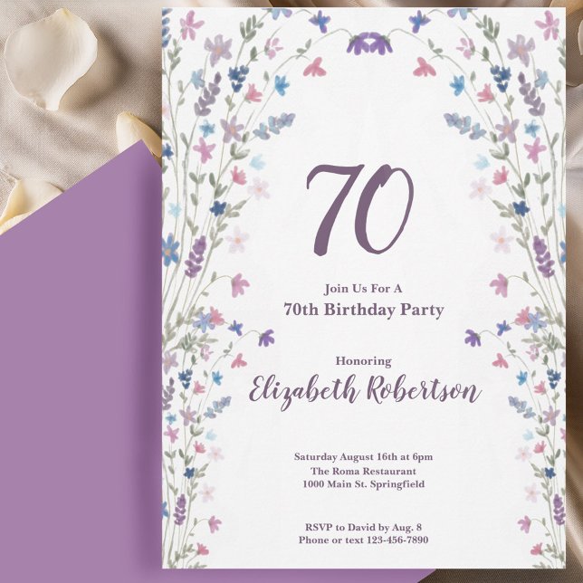 Akvarell Vildblommor Kvinnas 70-årsdag  Inbjudningar (Skapare uppladdad)