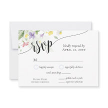 Akvarell Vildblommor Middagsalternativ Blå Bröllop