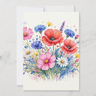 Akvarell Vildblomsäng Bukett Blommig Konst Inbjudningar