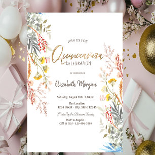 Akvarell Vildblomsäng Torkad Quinceañera Inbjudningar