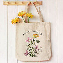 Akvarell Vildblomsbukett #1 Personligt namn Tygkasse