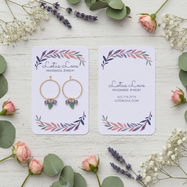 Akvarell Vin Örhänge Halsband Smycken Display  Visitkort (Watercolor Vine Purple CUSTOM Earring Necklace Jewelry Display Cards
)