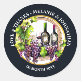 Akvarell vindruvor flaskor glas runt vingård klistermärke