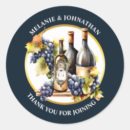 Akvarell vinflaskor druvor monogram landsbygd runt klistermärke