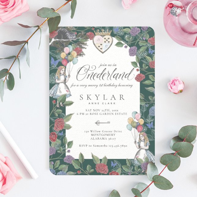 Akvarell Vintage Alice i Underlandet Födelsedag Inbjudningar (Skapare uppladdad)