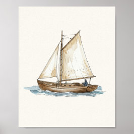 Akvarell Vintage Båt Marin Poster