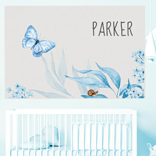 Akvarell Vintage Blå Blommig Barnkammare Poster
